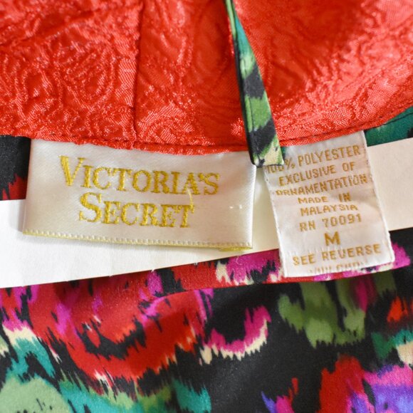 Victorias Secret Medium Gold Label Floral Satin Full Length Robe Pockets Belt - Picture 11 of 12